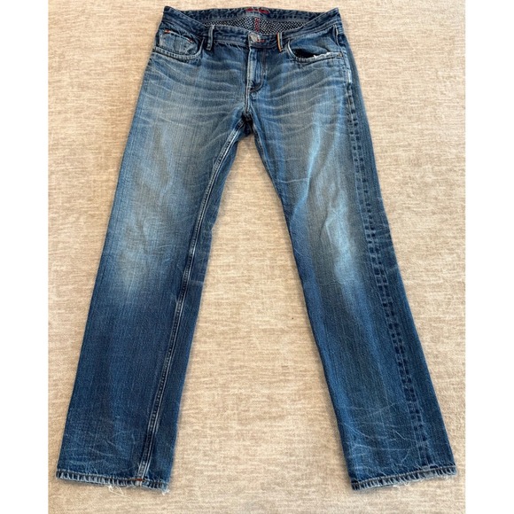 VTG Robert Graham Denim Jeans Distressed Faded Wash Designer Slim Jim 35X32 - Picture 1 of 15